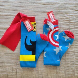 2 X Marvel Super Hero Knee Socks - Dr. Strange with Red Cape & Captian America
